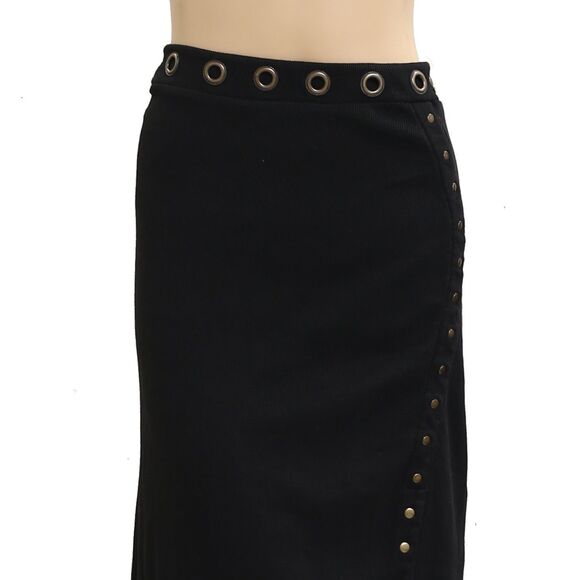 By Anthropologie Hardware Side-Slit Column Midi Skirt Studded Black 2X PS 283781 - Picture 9 of 13